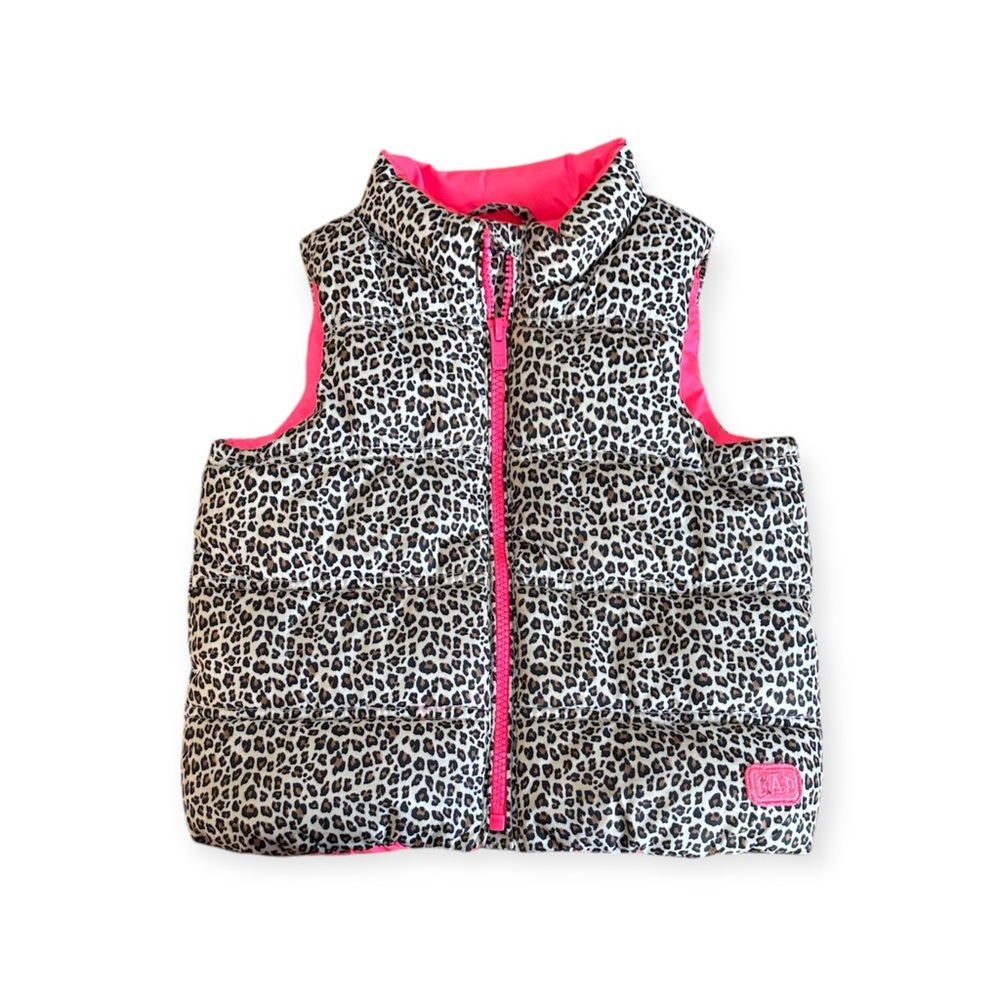 Baby GAP Leopard Print Puffer Vest with Pink Accents 3